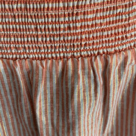 MICHAEL MICHAEL KORS orange & gold thread pinstripe off shoulder linen blend top - Picture 8 of 9